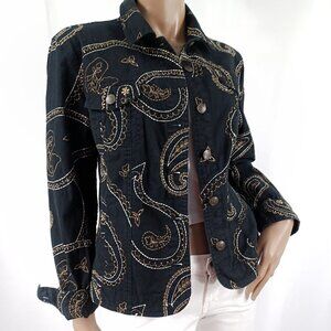 JM COLLECTION Jean Jacket 12 Metallic Embroider Paisley Stretch Cotton